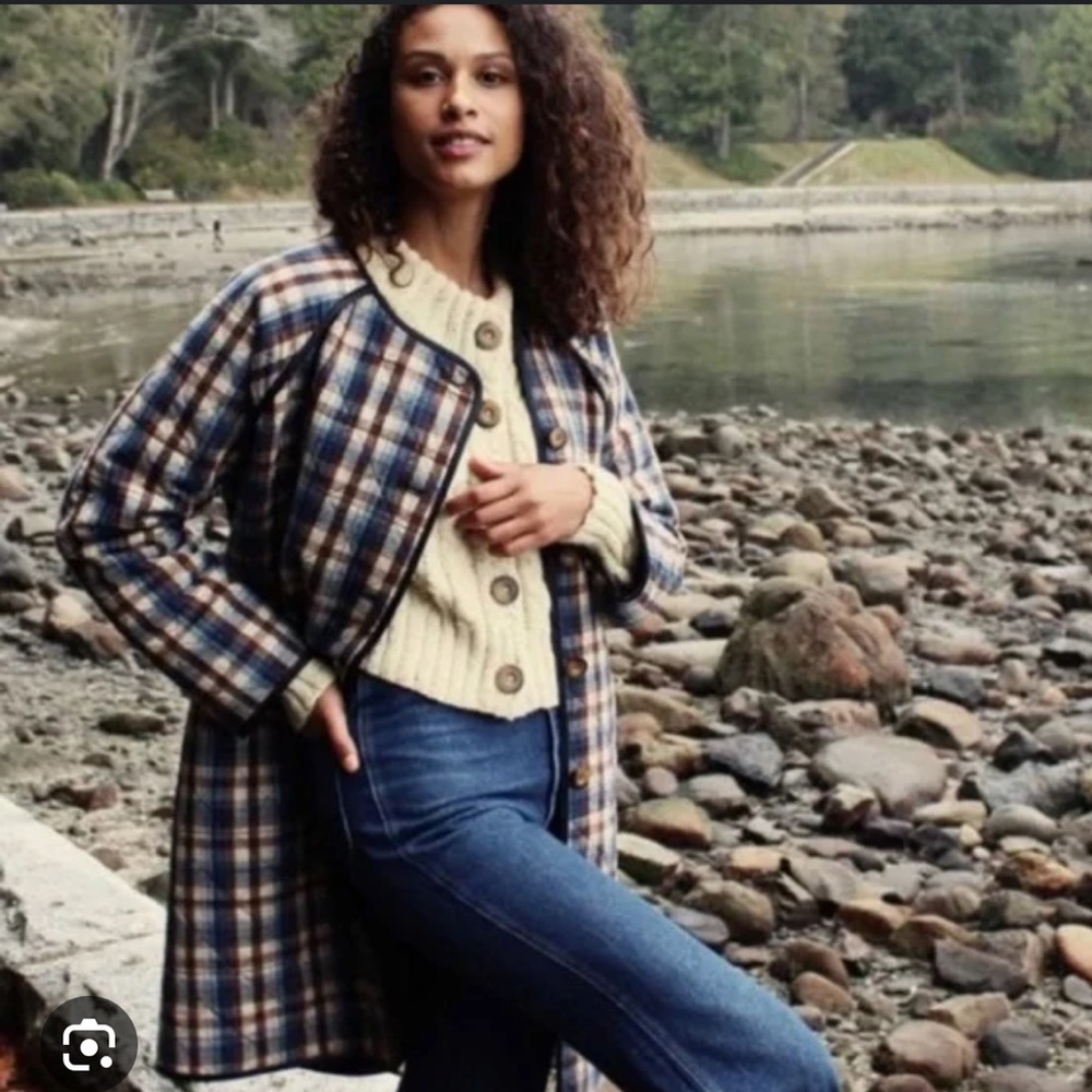 Doen Sur Blue and Cream Plaid Jacket Coat